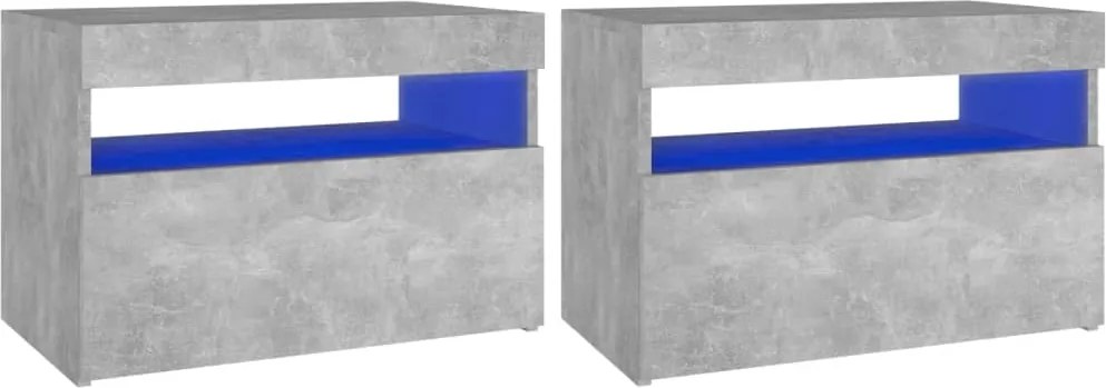 vidaXL 2 db betonszürke éjjeliszekrény LED-lámpákkal 60 x 35 x 40 cm
