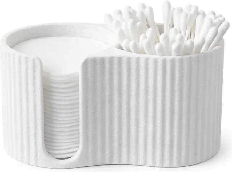 Modern Fürdőszobai rendszerező doboz vattakorongokhoz és pálcikákhoz Fehér csíkos
