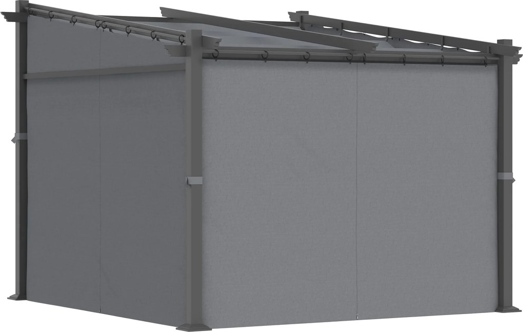 Outsunny Terasz Tető Pergola kb. 3x3m Terasz Borítás Kert Pavilon Alumínium, Falra Szerelhető, Állítható Tetővel, UV Védelemmel, Napvédelemmel Teraszr