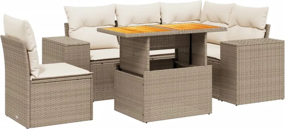 vidaXL 6 részes bézs polyrattan kerti ülőgarnitúra párnával