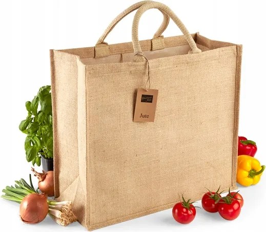 Juta bevásárlótáska széles aljjal Jumbo XXL natúr Juta 45x39x21cm