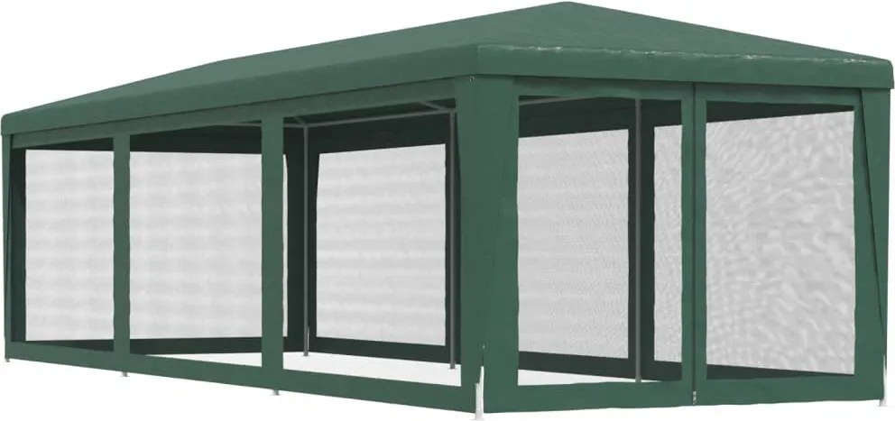 Zöld HDPE rendezvénysátor 8 hálós oldalfallal 3x9 m
