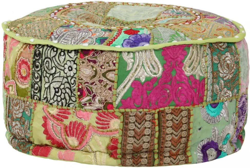 kézzel készült kerek zöld pamut patchwork puff 40 x 20 cm