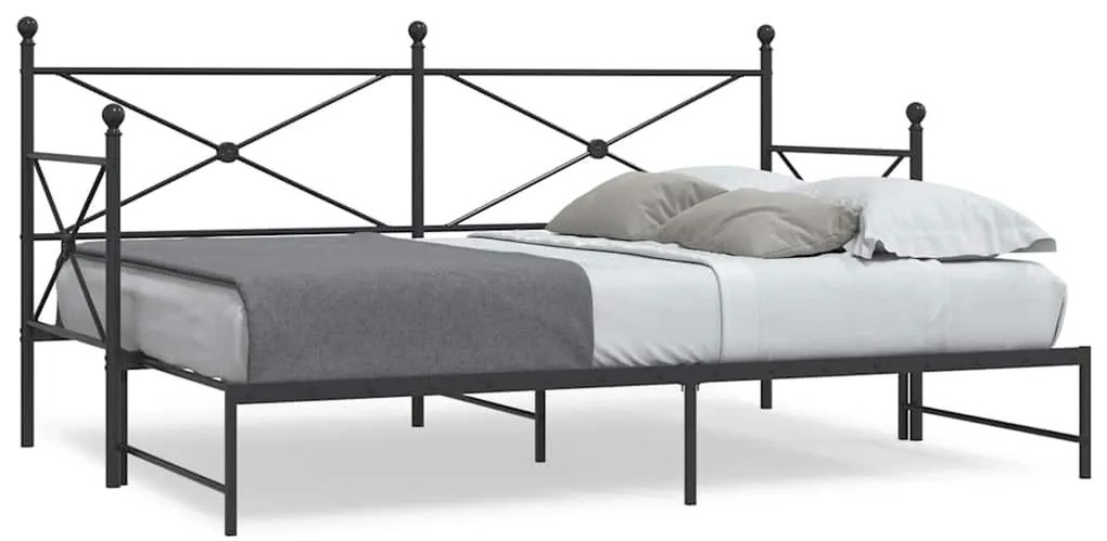kihúzható kanapéágy matrac nélkül fekete 90x190 cm acél