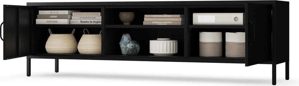 TV-szekrény fém széles XL lábakon fekete, 1700x400x500 mm: ROSARIA