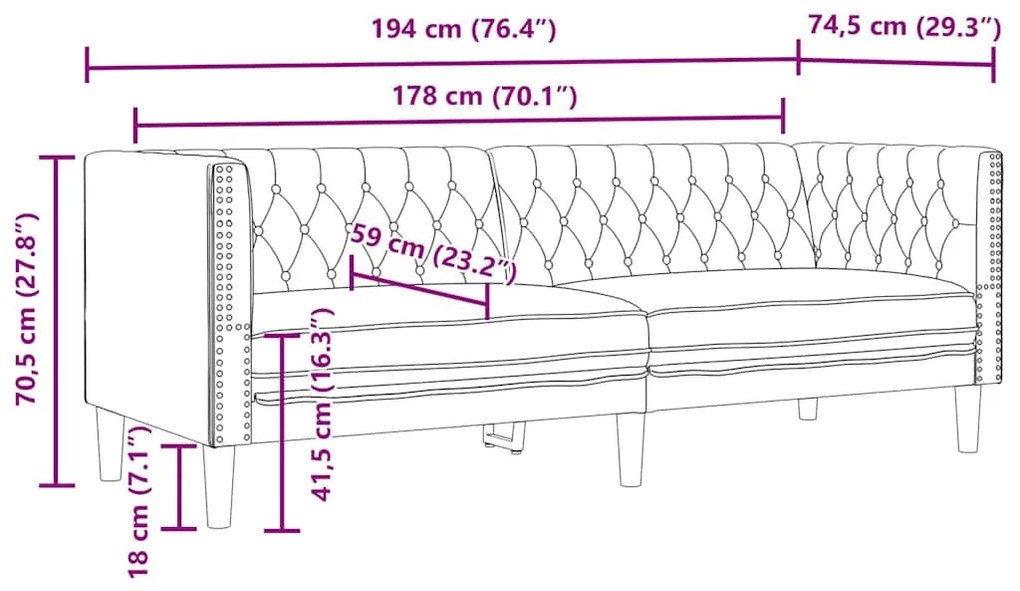 Kanapé Szett 3 pcs Fekete 194 x 74.5 x 70.5 cm Műbőr