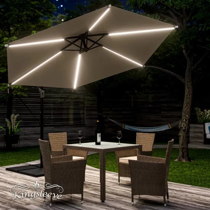 Deuba LED napernyő Mali Ø330 cm - krémszínű