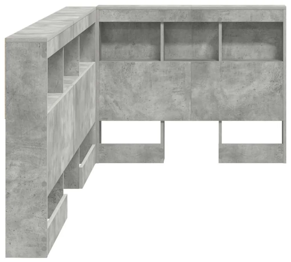 Tároló fejtámla polcokkal tárolóval Beton szürke 90 cm Faanyag