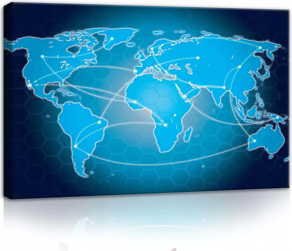 Vászonkép 60x40 Világtérkép globális hálózat modern design kék fehér
