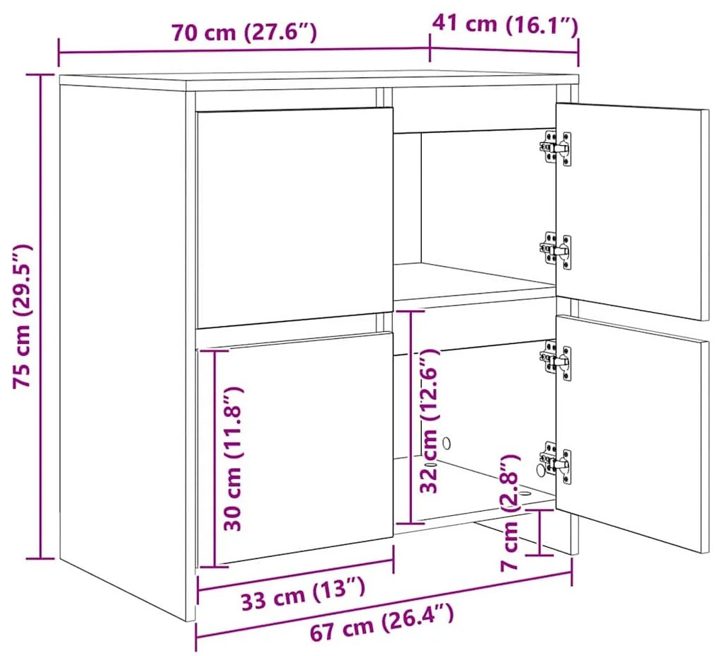 Oldalszekrények 2 pcs Musta tammi 70 x 41 x 75 cm Faanyag