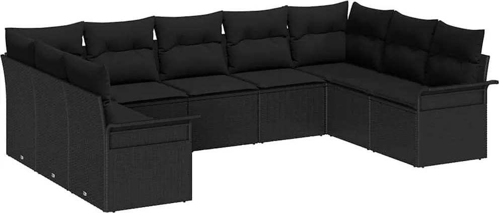 vidaXL Kerti Kanapé Szett tárolóval 9 pcs Fekete polirattan