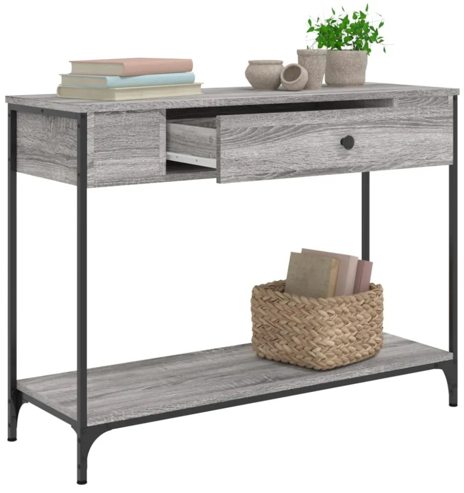 szürke sonoma színű szerelt fa konzolasztal 100 x 34,5 x 75 cm