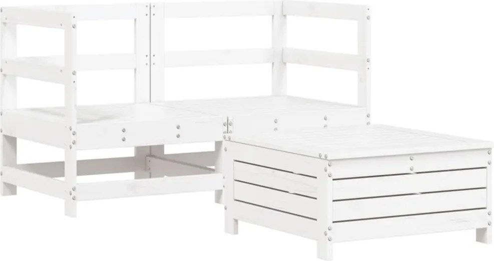 vidaXL fehér 3 részes tömör fenyőfa kerti kanapészett