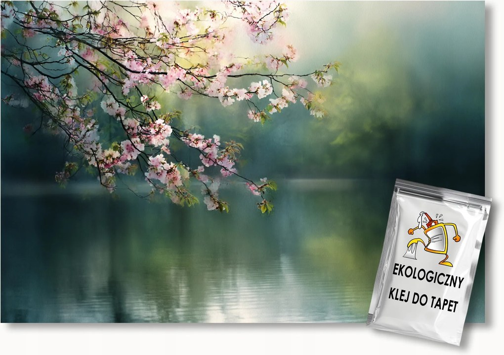 Fotótapéta Flizelina Természet Park Fa Virágok Cseresznye Víz 100x75 ragasztó