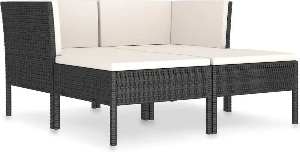 vidaXL 4 részes fekete polyrattan kerti bútorszett párnákkal