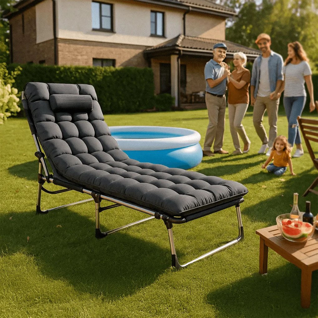 Napozóágy, kárpitozott kerti pihenőágy szürke színben. VENUS