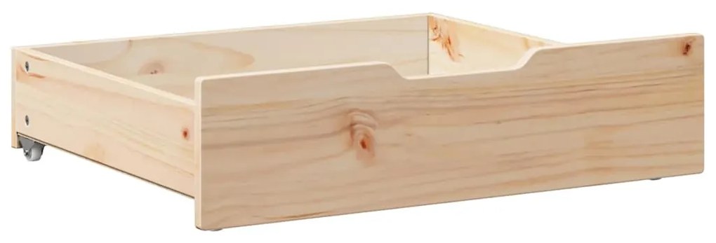 2 db tömör fenyőfa ágy alatti fiók kerekekkel 75 x 55 x 17 cm