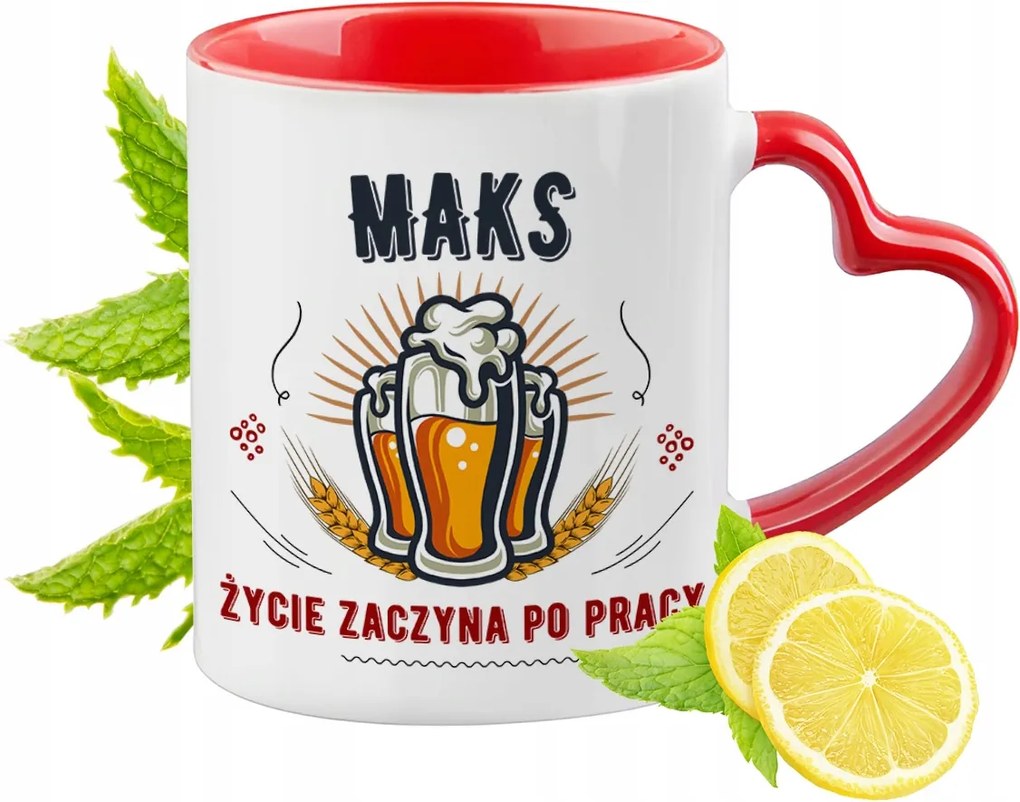 Max Piros Bögre Szív Alakú Füllel Ajándék Nyomtatott