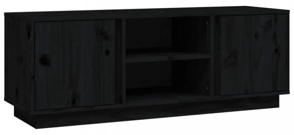 fekete tömör fenyőfa TV-szekrény 110x35x40,5 cm