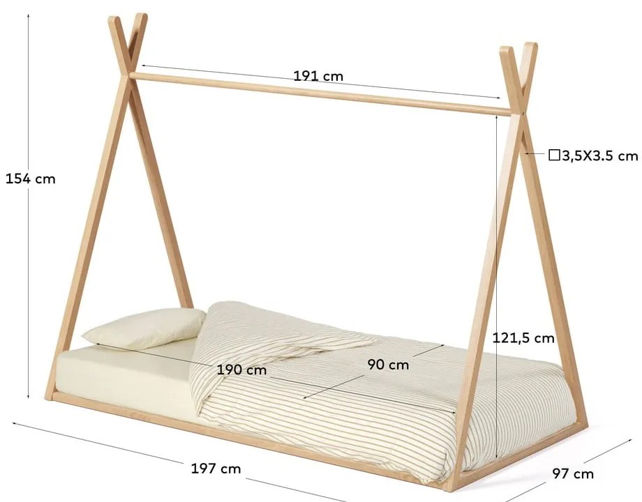 Natúr színű bükkfa házikó alakú gyerekágy ágyráccsal 90x190 cm Maralis – Kave Home