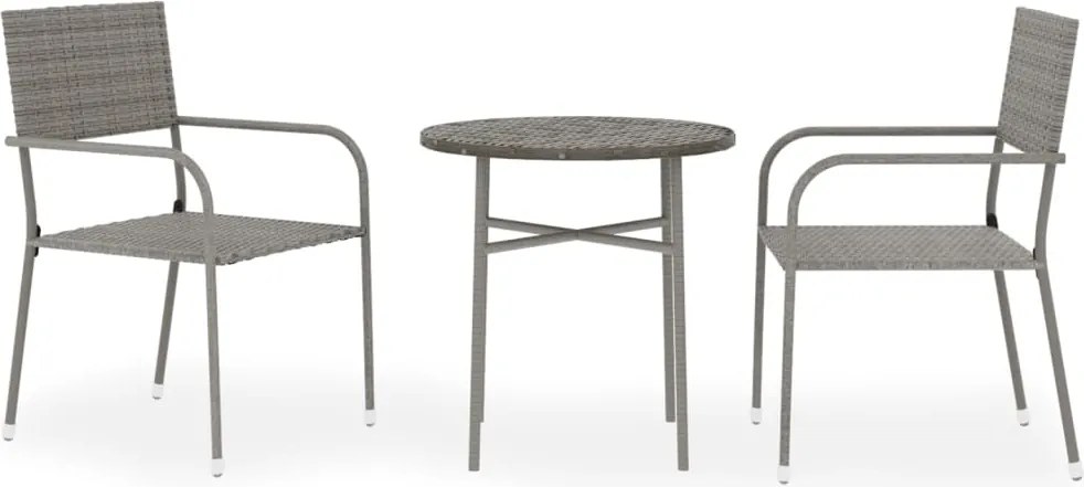 vidaXL 3 részes szürke polyrattan kerti étkezőgarnitúra