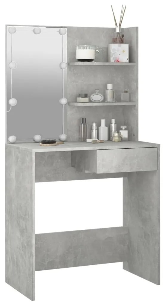 betonszürke fésülködőasztal LED-del 74,5 x 40 x 141 cm