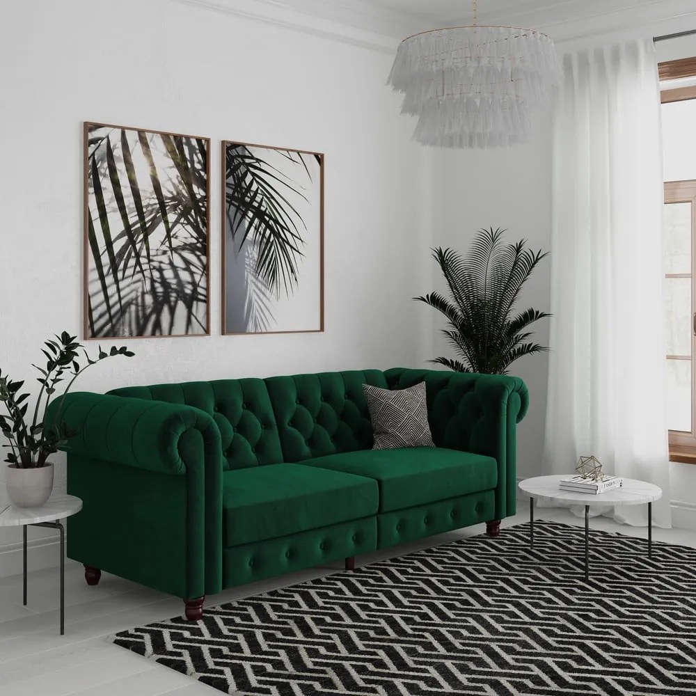 Sötétzöld bársony kinyitható kanapé 236 cm Felix – Støraa