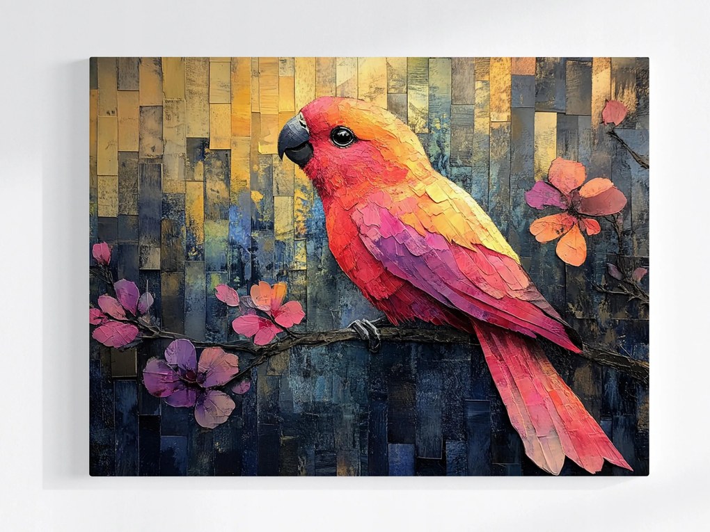 Vászonkép Canvas Madár Papagáj Virágok Grafika 80x60
