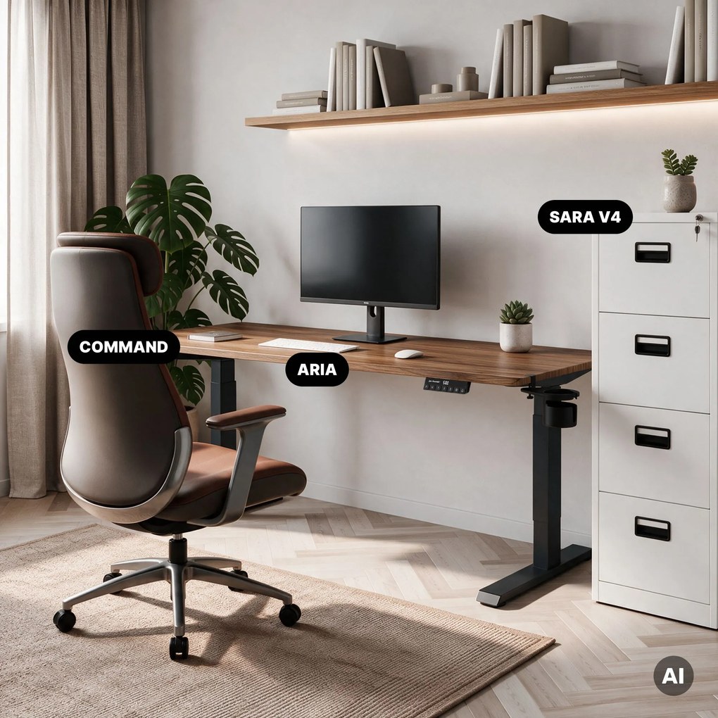 Elektromos íróasztal magasságállítással ergonomikus antracit/dió,1600x800 mm: ARIA