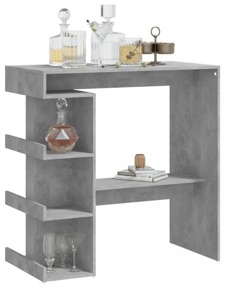 betonszürke szerelt fa bárasztal tárolópolccal 100x50x101,5 cm