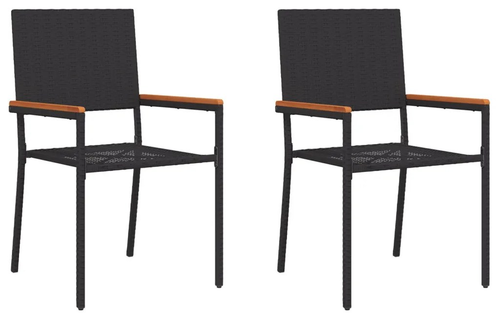 Rakható Kerti Székek Párnákkal - 2 darabos szett fekete poli rattan