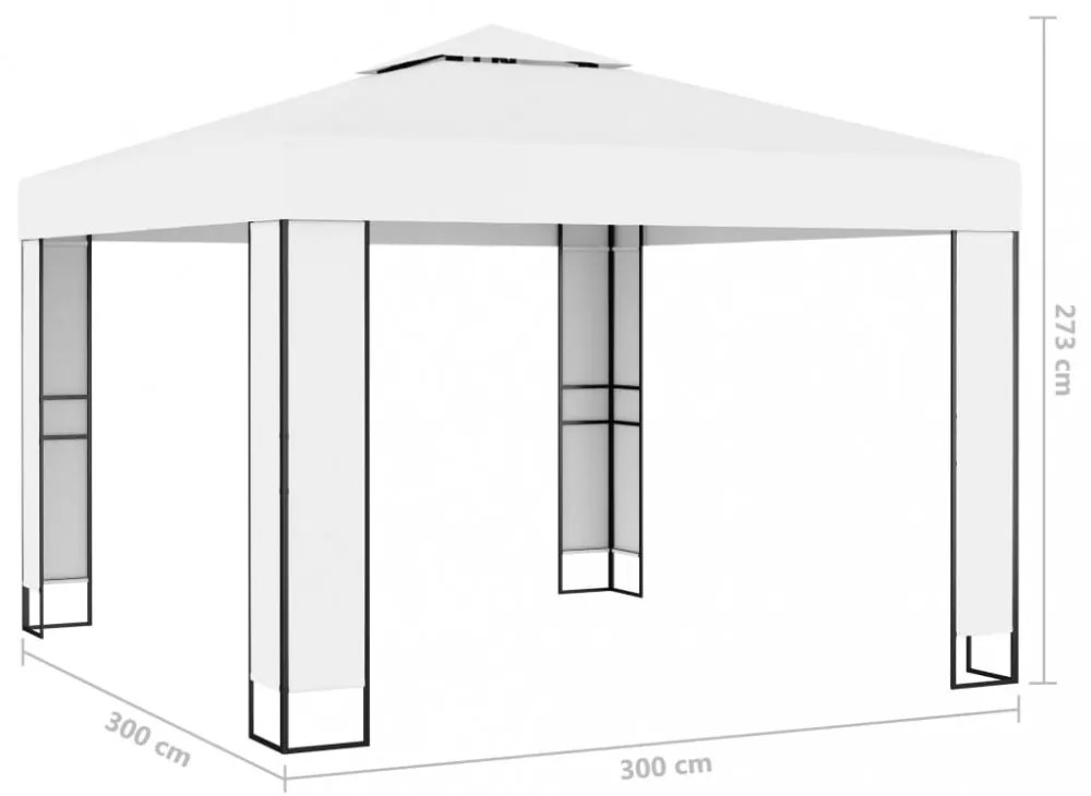 fehér dupla tetős pavilon LED fényfüzérrel 3 x 3 m
