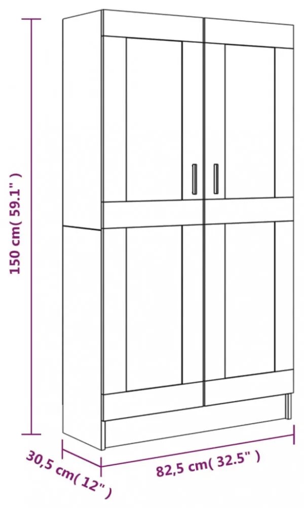 füstös tölgy színű szerelt fa könyvszekrény 82,5x30,5x150 cm