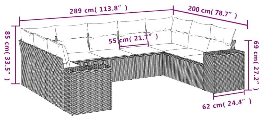 9 részes szürke polyrattan kerti ülőgarnitúra párnákkal