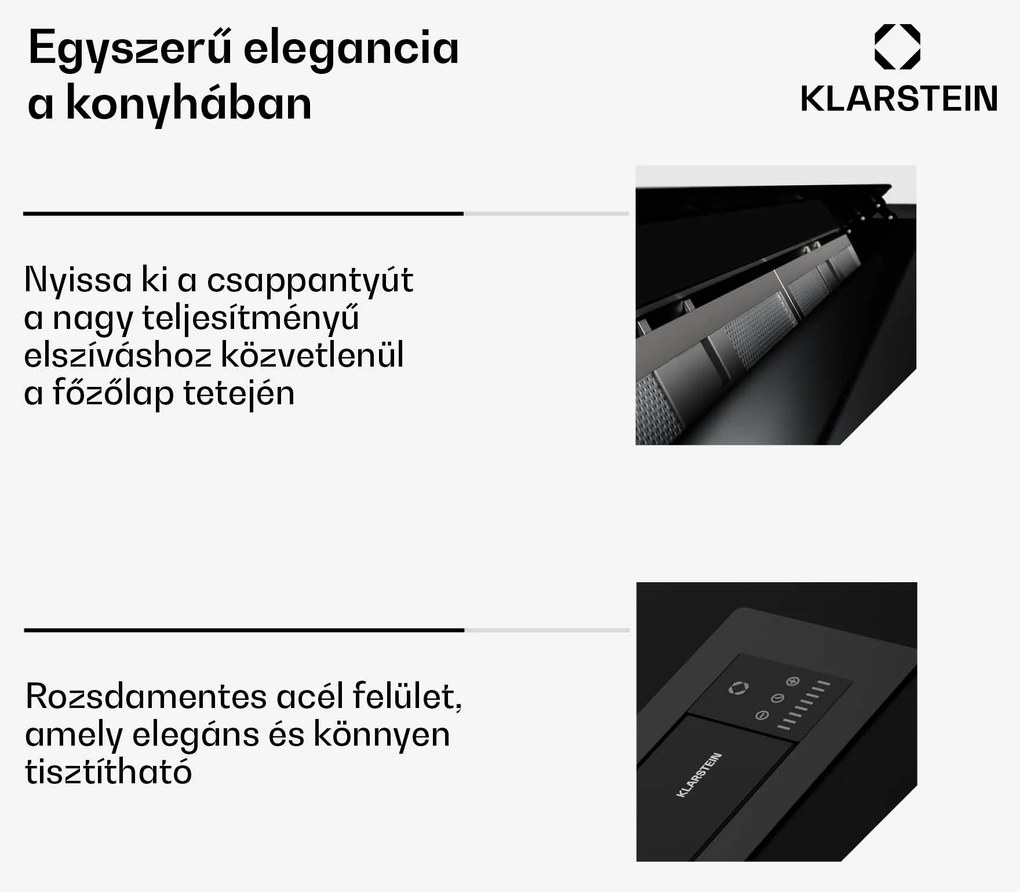 Klarstein Brisa páraelszívó, kihúzható, 710 m³/h, A+, LED, 42 dB, elszívó/recirkulációs üzemmód