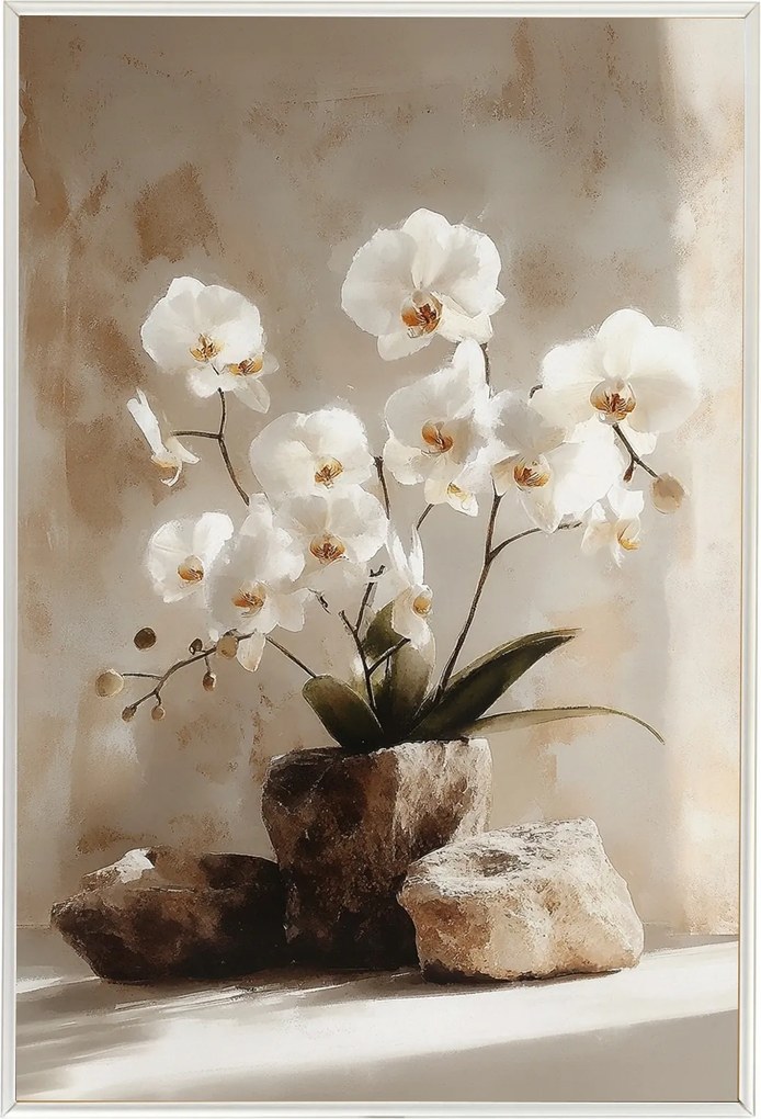 Poszter Keret Alumínium Dekoráció Virágok Fehér Orchidea Zen 40x60