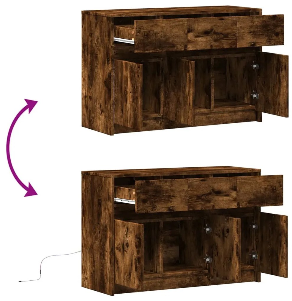 füstös tölgy színű szerelt fa LED-es TV-szekrény 91x34x61 cm