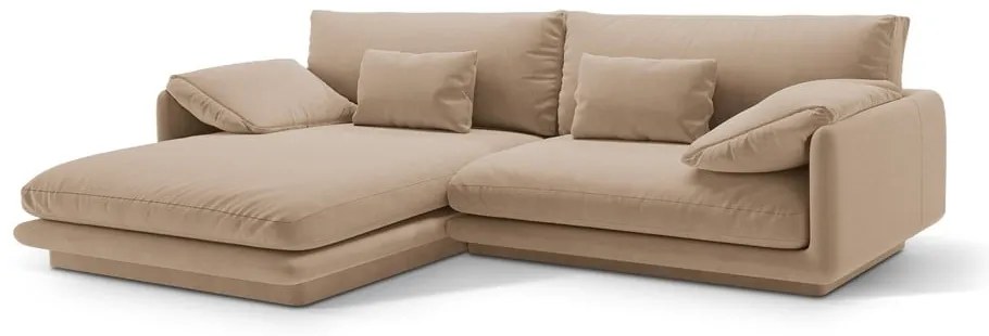Bézs bársony sarokkanapé (bal oldali-heverő résszel) Torino – Micadoni
