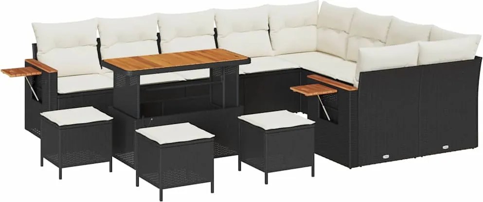 vidaXL Kerti Kanapé Szett párnával 14 pcs Fekete és Krém polirattan