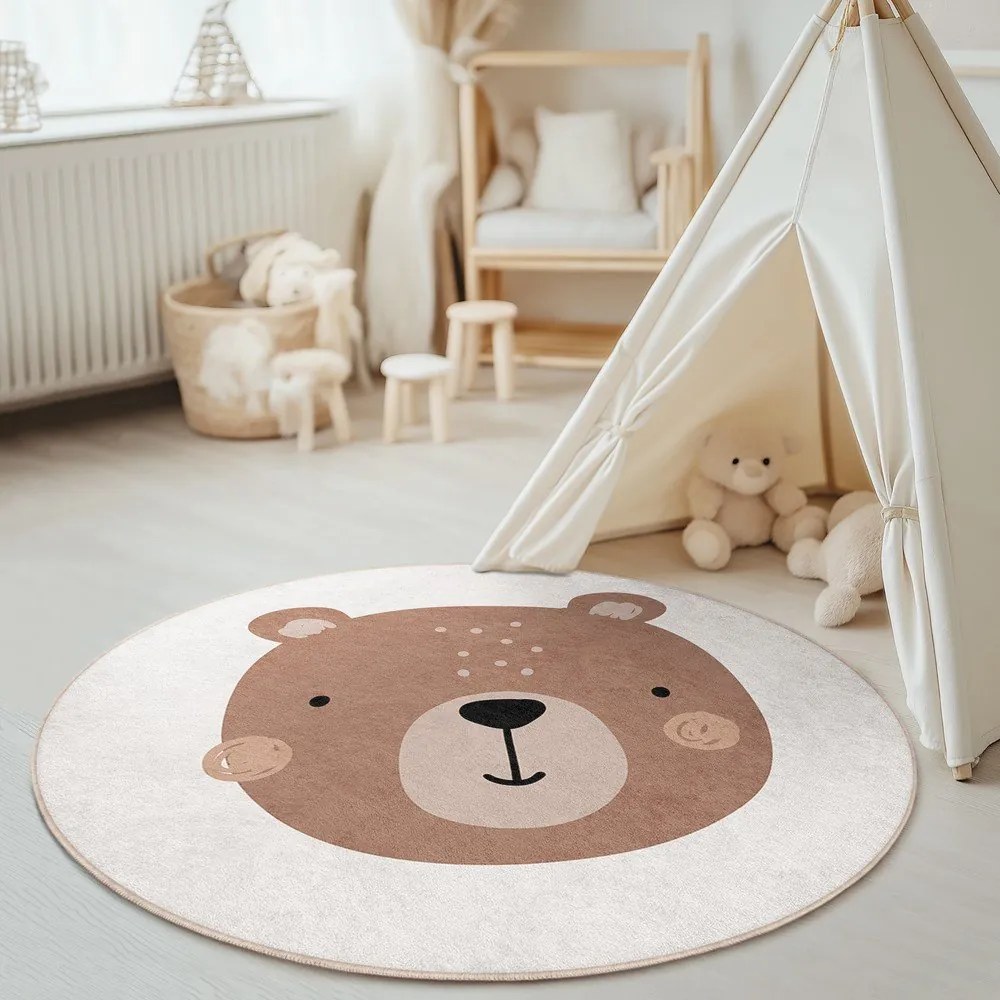 Barna-krémszínű mosható gyerek szőnyeg ø150 cm Teddy Bear – Mila Home