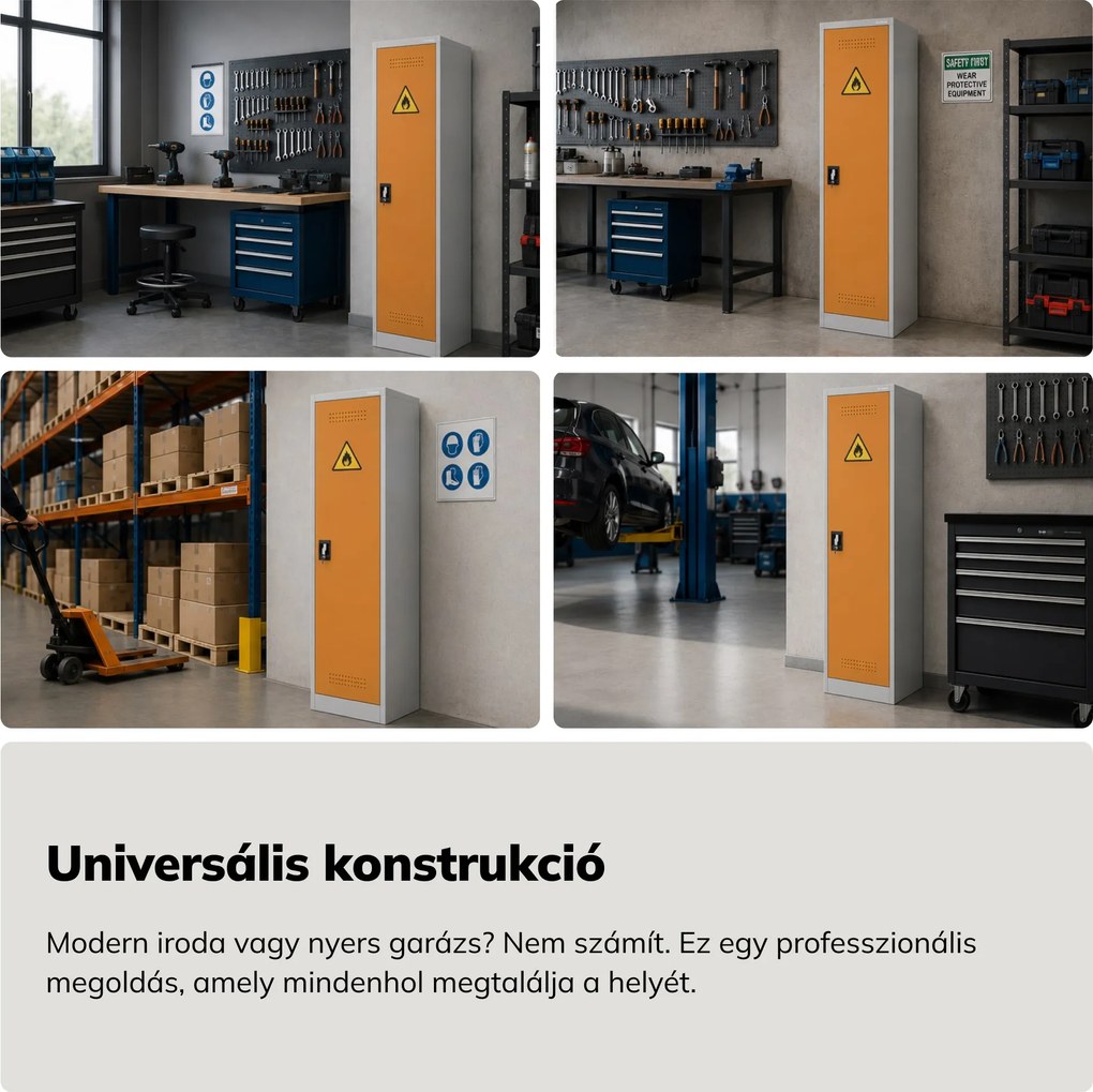 Oszlopos BHP vegyszerszekrény, szürke-sárga, 500x1850x400 mm: PETER