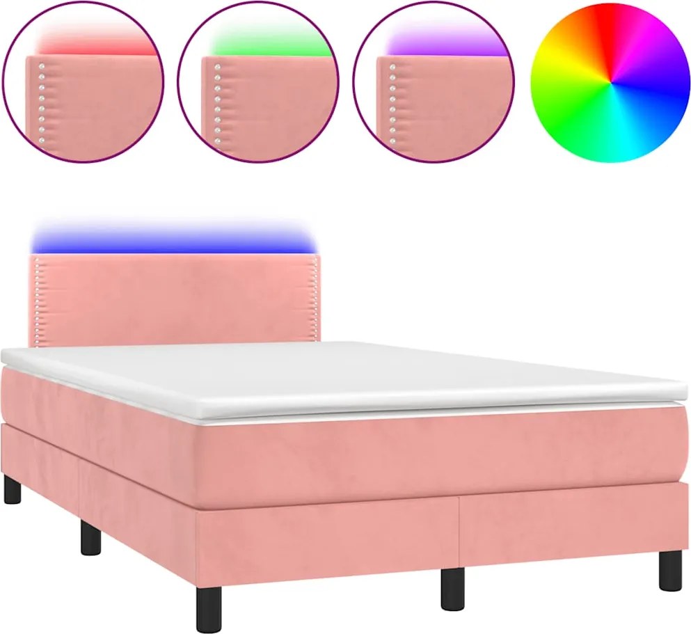 vidaXL rózsaszín bársony rugós és LED-es ágy matraccal 120 x 190 cm