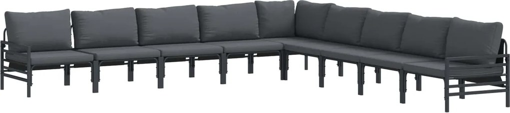 vidaXL Kerti Kanapé Szett párnával 9 pcs Fekete Acél