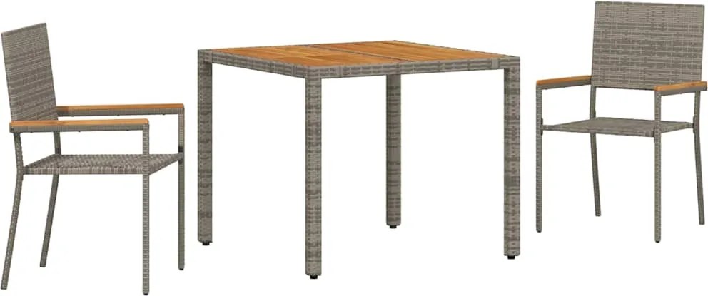 vidaXL Kert étkező szett 3 pcs Szürke polirattan