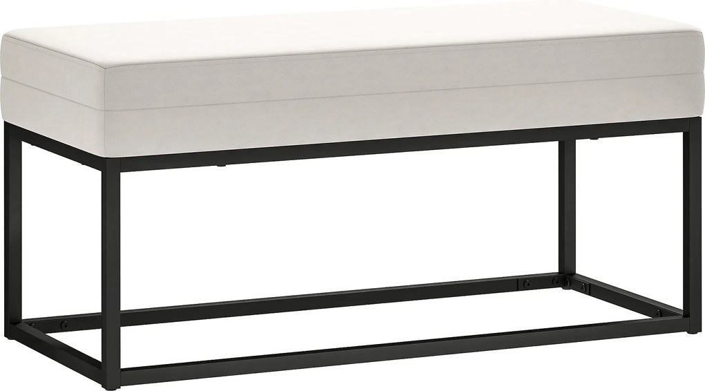 HOMCOM Modern és Minimalista Előszobai Pad Állítható Lábakkal, Kárpitozott Hálószobai Pad Velúrból és Acélból, 94x42x44 cm, Tejfehér | Aosom