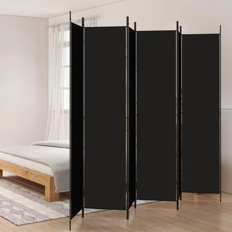 6 paneles fekete szövet térelválasztó 300x220 cm