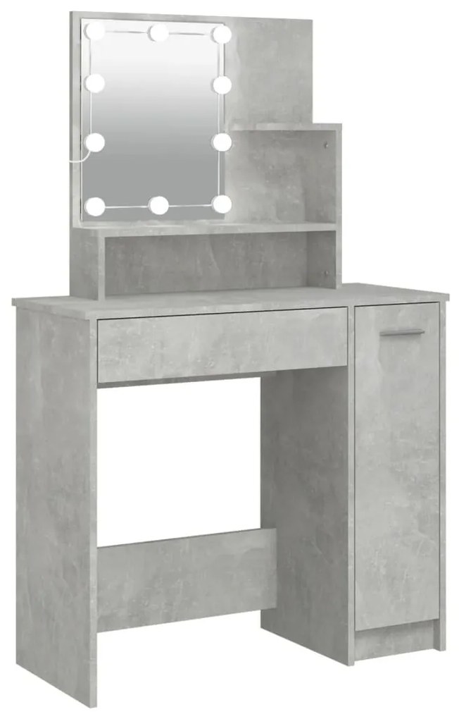 Betonszürke fésülködőasztal LED-del 86,5 x 35 x 136 cm