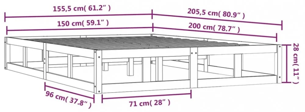 szürke tömör fa ágykeret 150x200 cm (King Size)