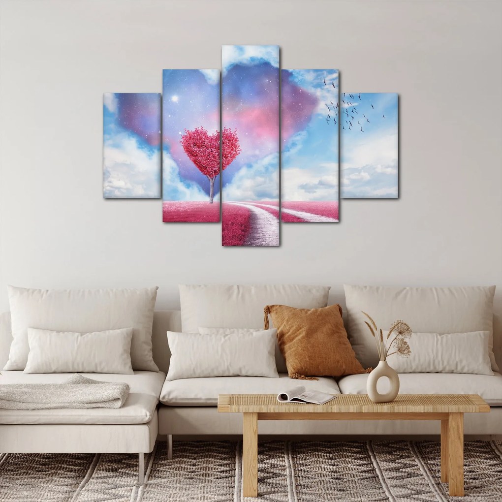 Kép - Rózsaszín szív fa (150x105 cm)
