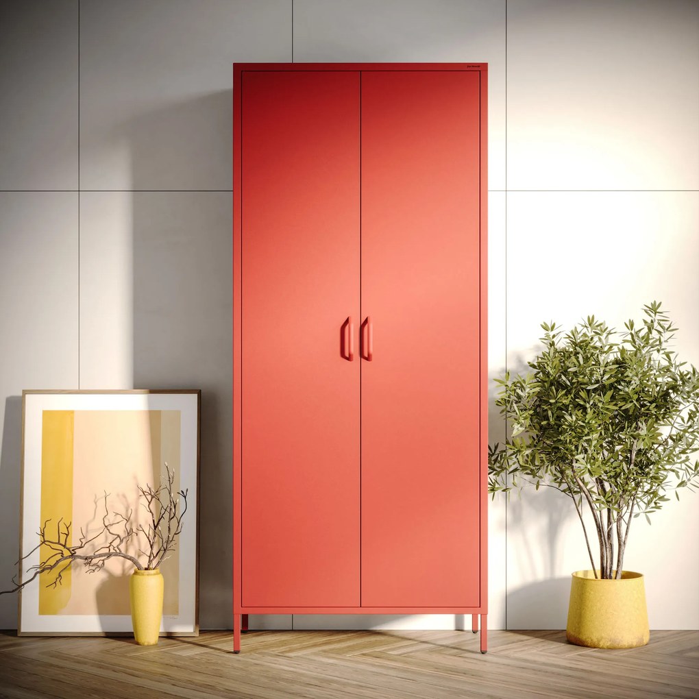 Gardróbszekrény FLAVIO, 800 x 1850 x 450 mm, Modern: piros